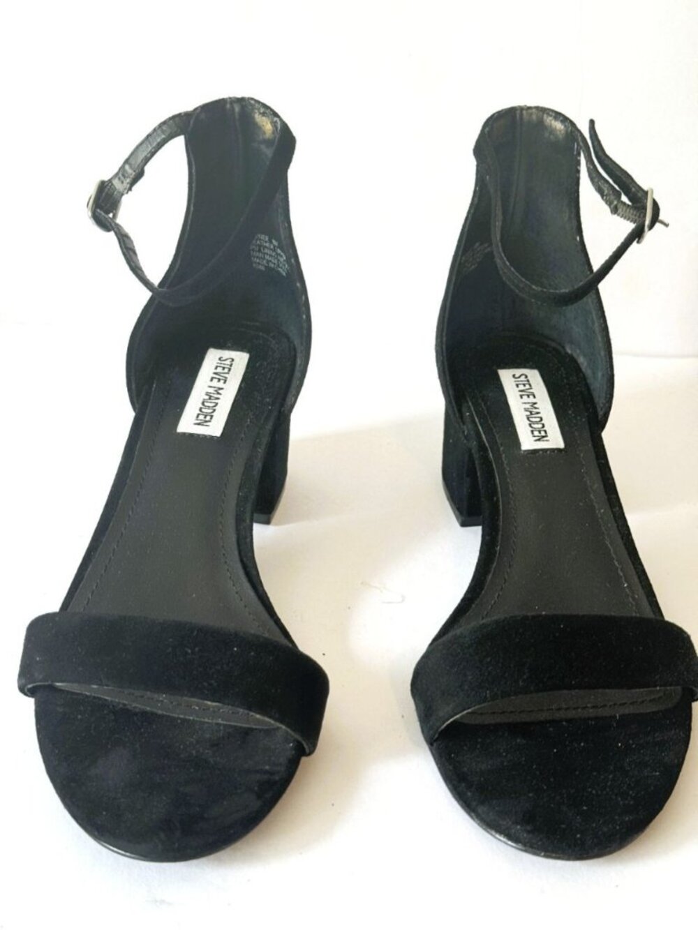 Steve Madden Irenee Black Suede, Open Toed, Ankle Strap Heels. Size 8 Med